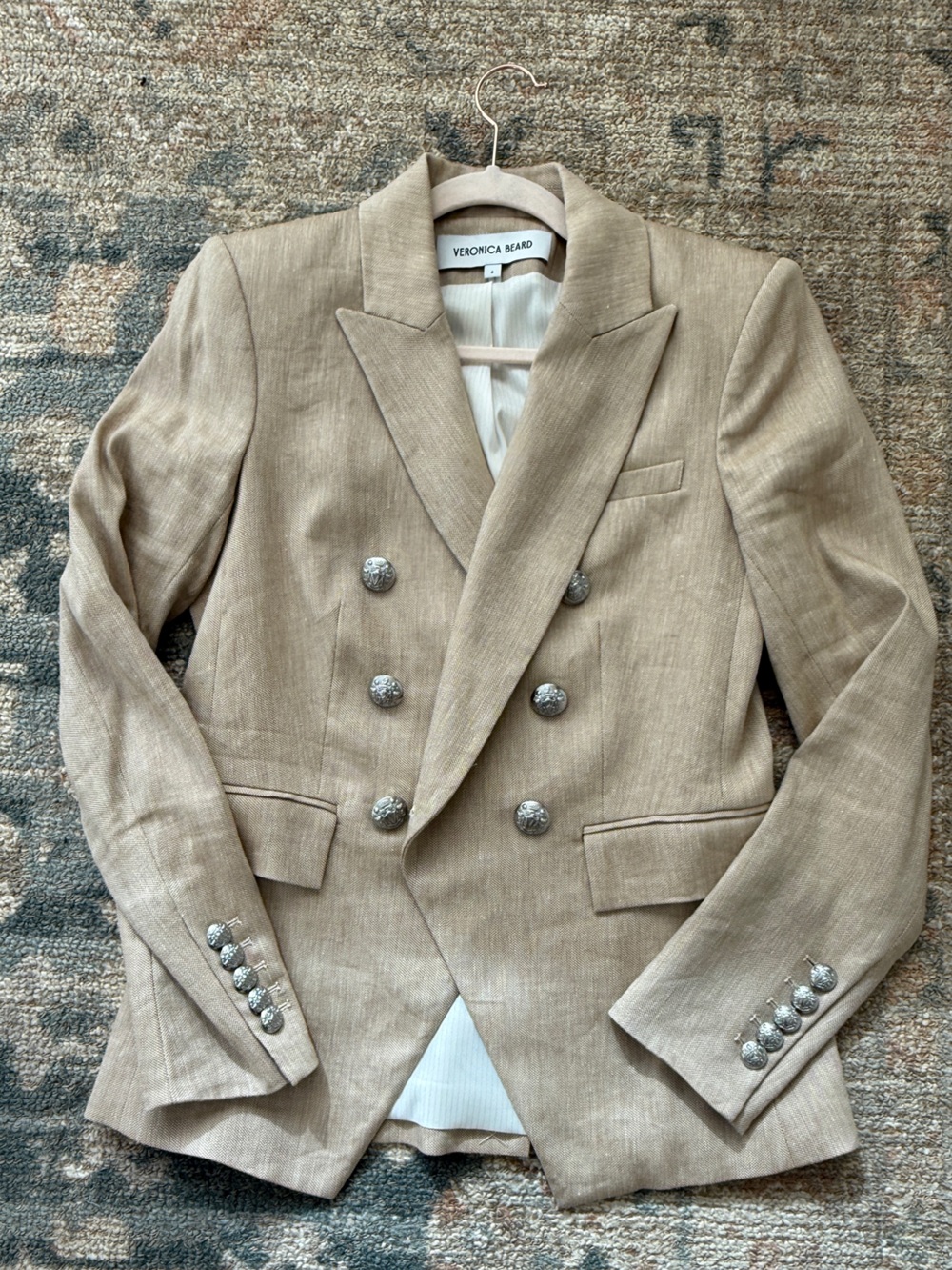 Veronica Beard Miller Linen Blazer Beige with Silver Buttons